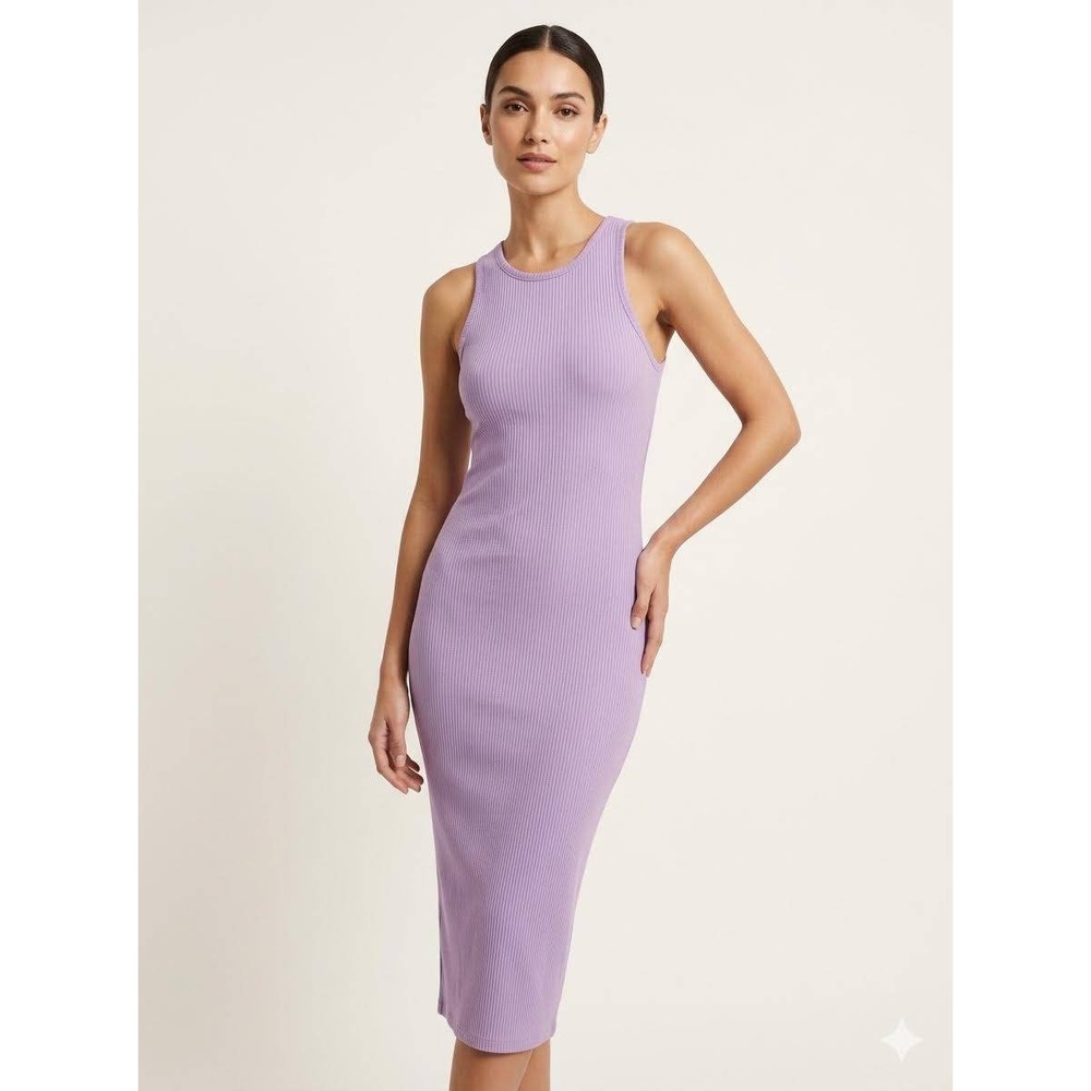 French Connection Lavender Purple Ribbed Sleeveless Stretch Tank Top Dress S